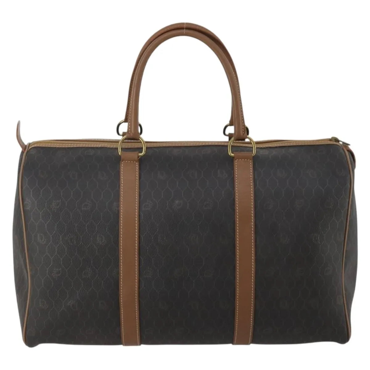 Christian Dior Vintage Honeycomb Boston Canvas And Leather Black Canvas Travel Bag Bag (Pre-Owned)