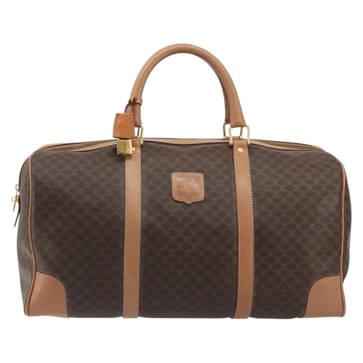 Celine Vintage Macadam Boston Canvas And Leather Brown Canvas Handbag (Pre-Owned)