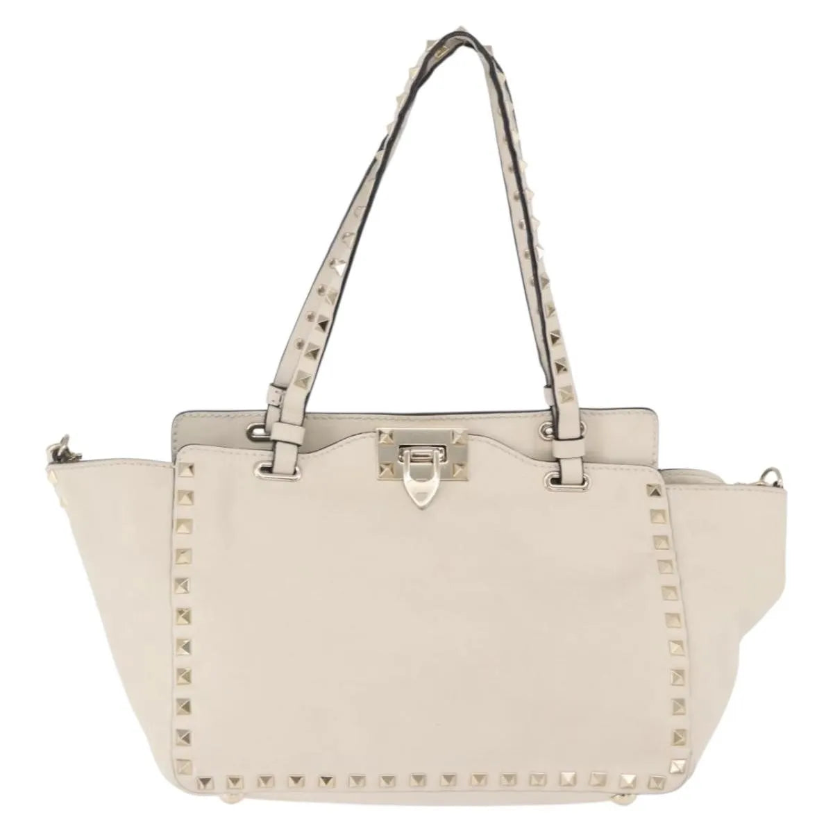 Valentino Garavani Rockstud Tote Soft Leather White Leather Tote Bag Bag (Pre-Owned)