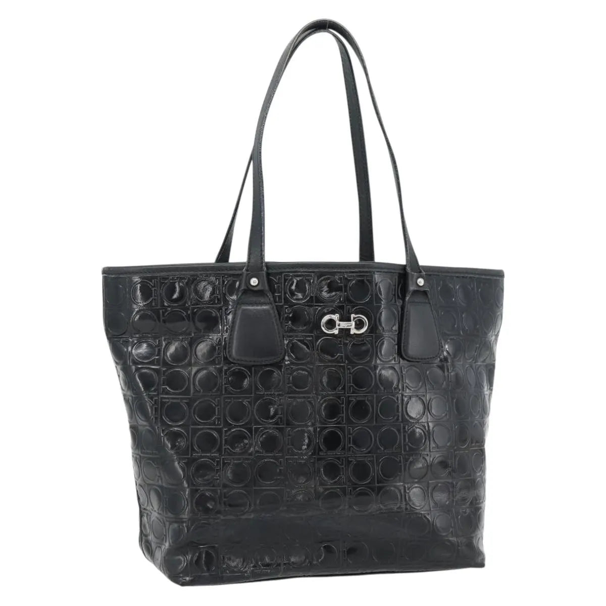 Salvatore Ferragamo Gancini Tote Patent Leather Black Patent_Leather Tote Bag Bag (Pre-Owned)