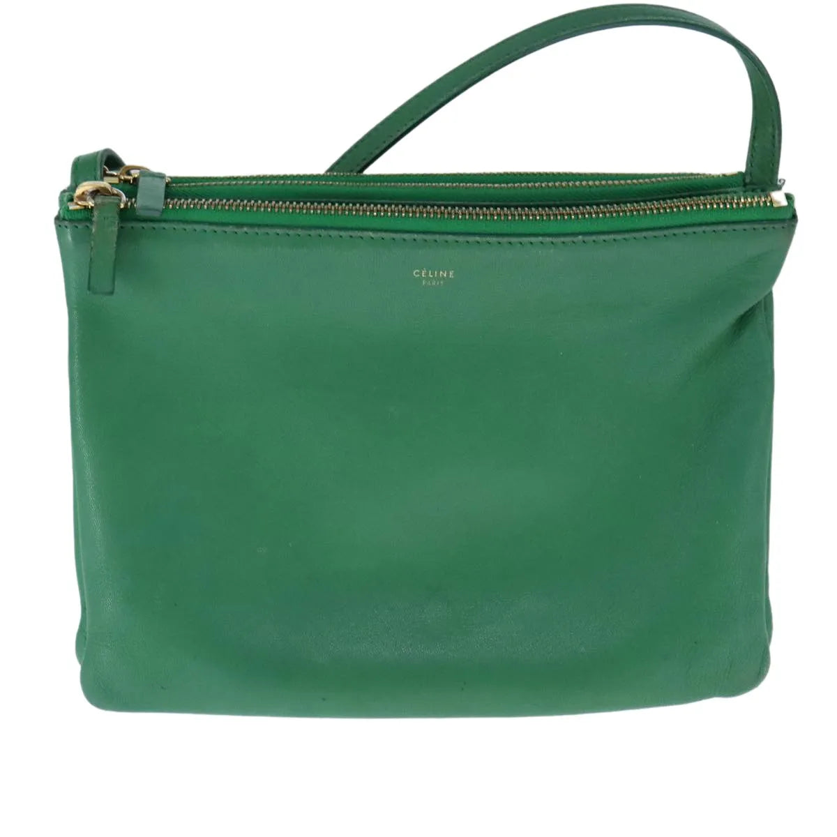 Celine Trio Leather Green Leather Shoulder Bag Bag (Pre-Owned)