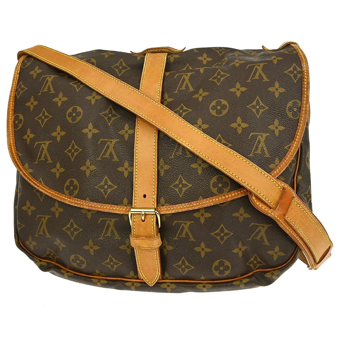 Louis Vuitton Saumur Handbag Monogram Canvas Brown Canvas Shoulder Bag Bag (Pre-Owned)