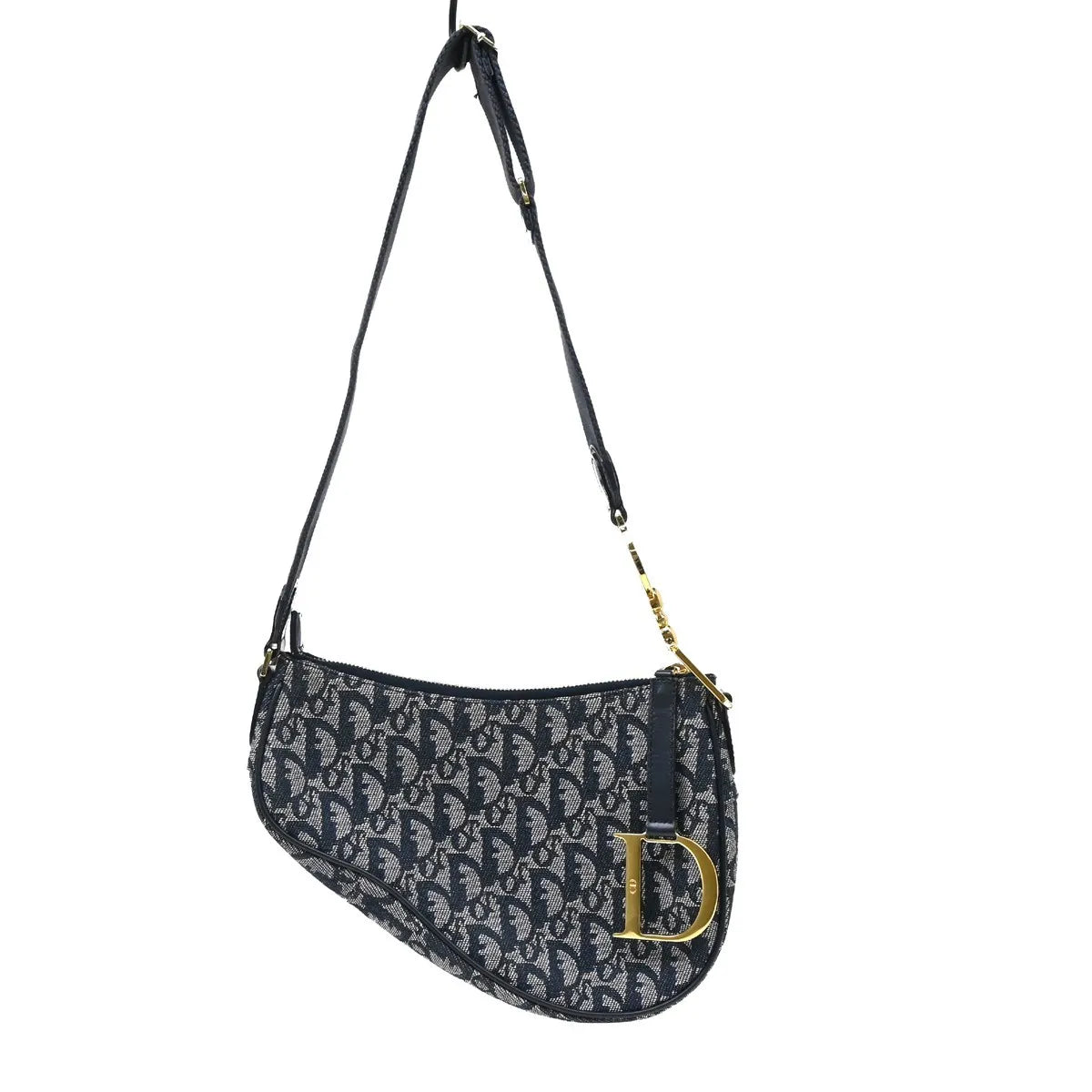 Christian Dior Vintage Trotteur Chain Canvas Blue Canvas Shoulder Bag Bag (Pre-Owned)