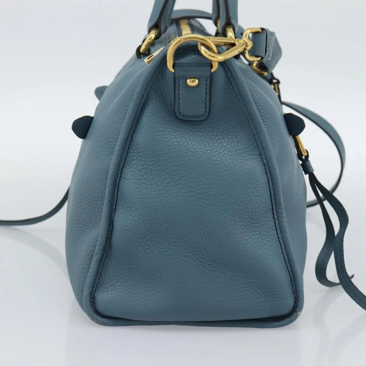 Prada Front Zip Convertible Satchel Vitello Phenix Blue Leather Handbag (Pre-Owned)