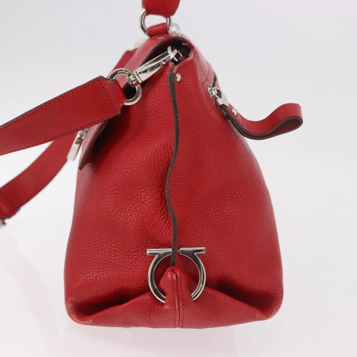 Salvatore Ferragamo Sofia Satchel Grainy Leather Red Leather Handbag (Pre-Owned)