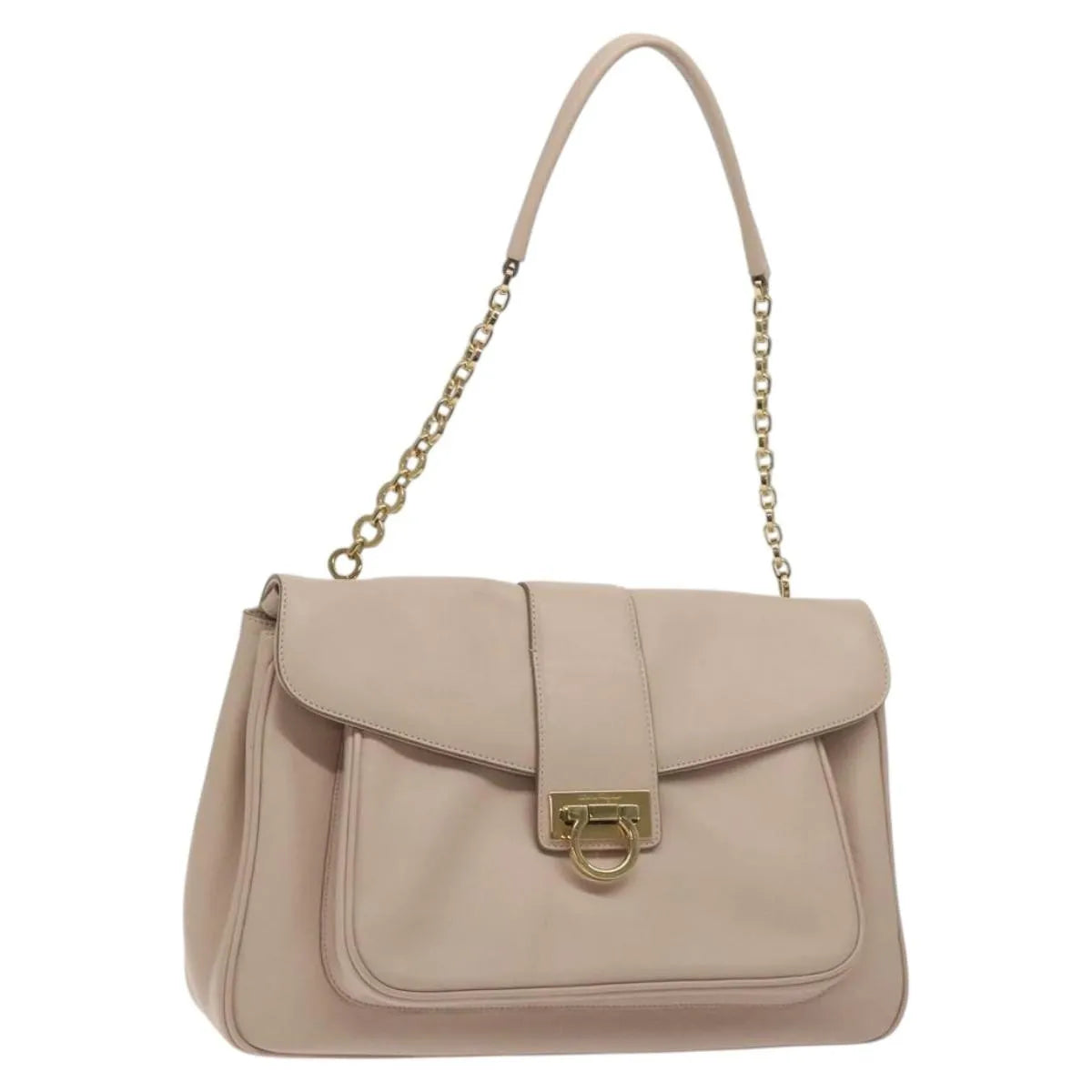 Salvatore Ferragamo Gancini Chain Leather Beige Leather Shoulder Bag Bag (Pre-Owned)