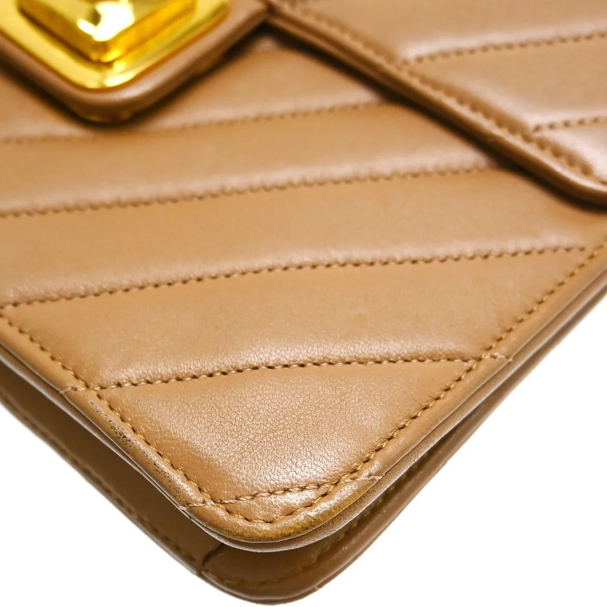 Chanel Vintage Push Lock Flap Chevron Lambskin Brown Leather Shoulder Bag Bag (Pre-Owned)