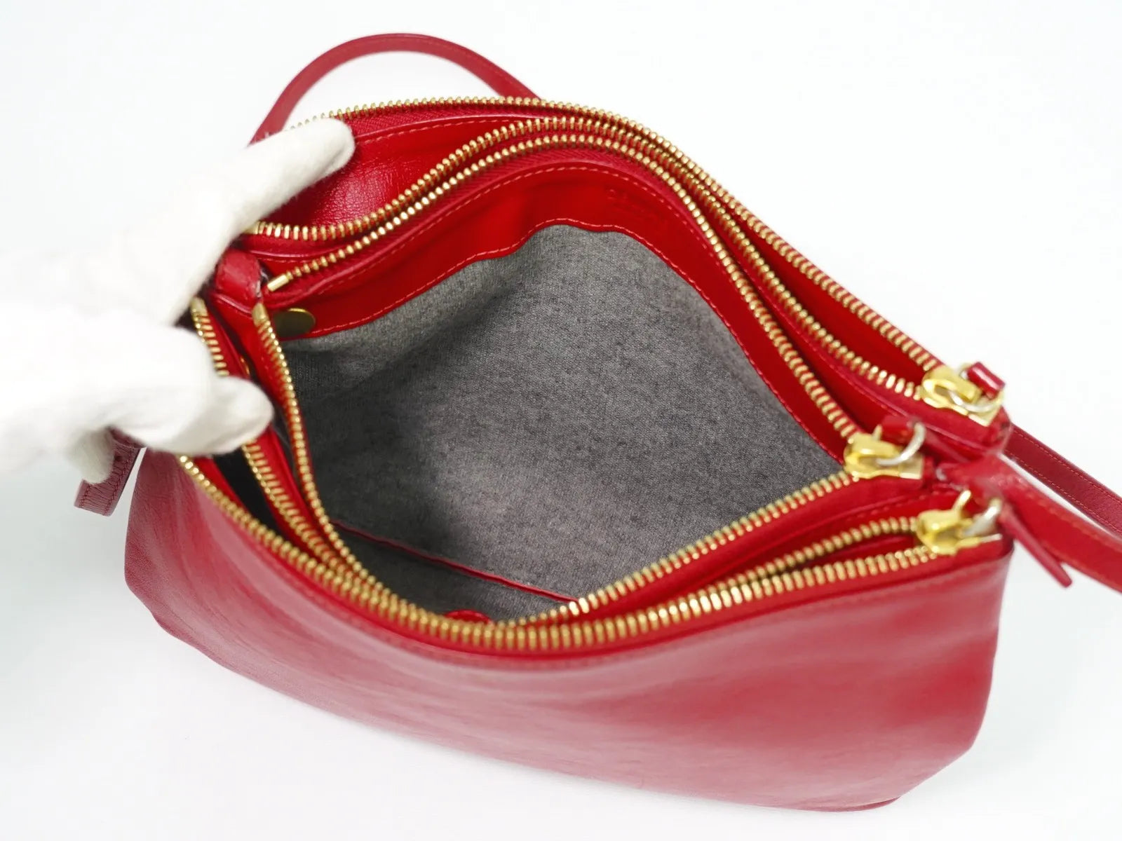 Celine Trio Leather Red Leather Shoulder Bag Bag (Pre-Owned)