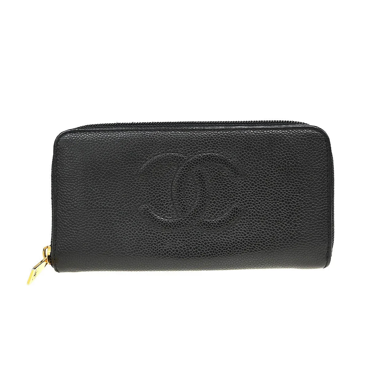 Chanel Portefeuille Long Cc Logo Calfskin Leather Black Leather Wallets Accessory (Pre-Owned)