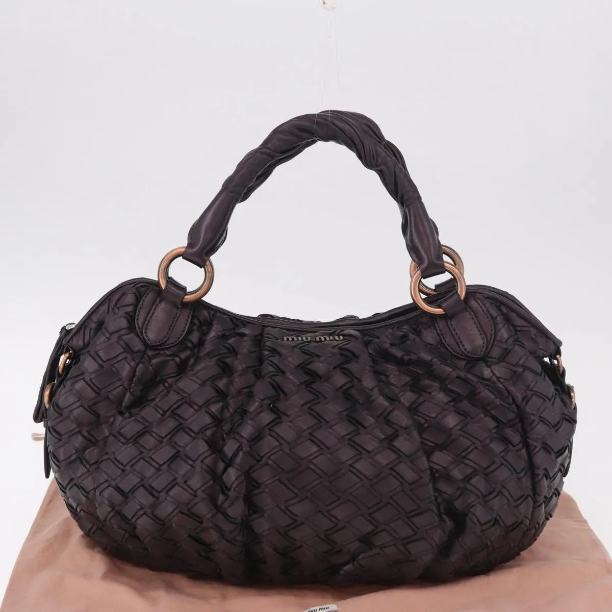 Miu Miu Hobo Woven Leather Purple Leather Handbag (Pre-Owned)