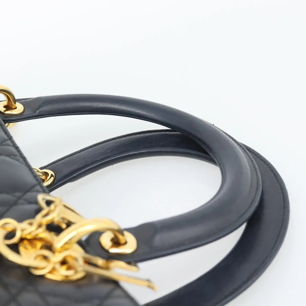 Christian Dior Lady Dior Cannage Quilt Lambskin Black Leather Handbag (Pre-Owned)