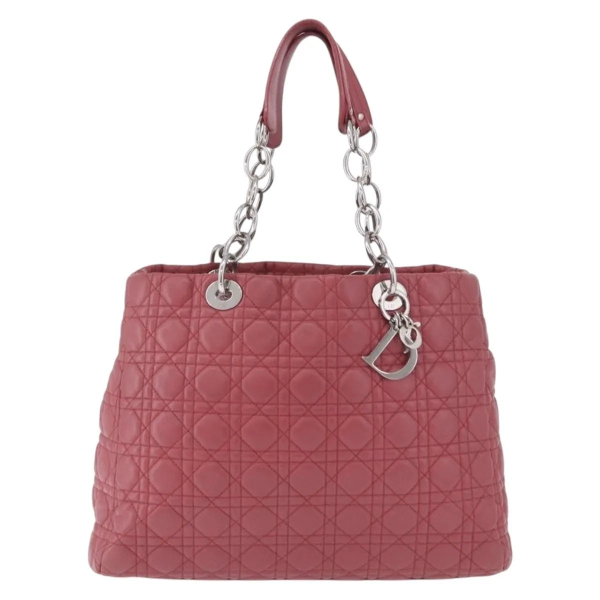 Christian Dior Soft Chain Tote Cannage Quilt Lambskin Pink Leather Handbag (Pre-Owned)