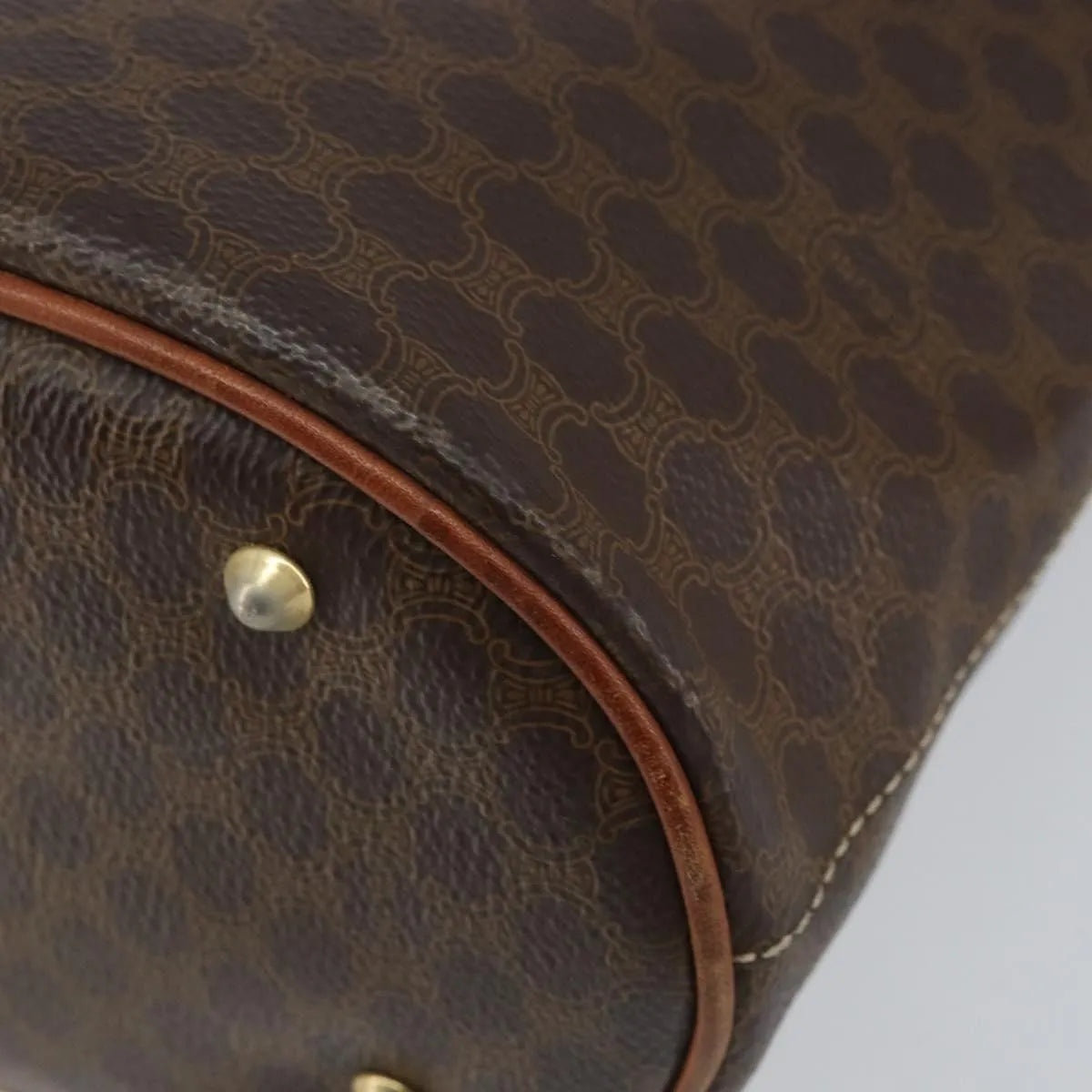 Celine Vintage Macadam Shopper Tote Canvas And Leather Brown Canvas Tote Bag Bag (Pre-Owned)