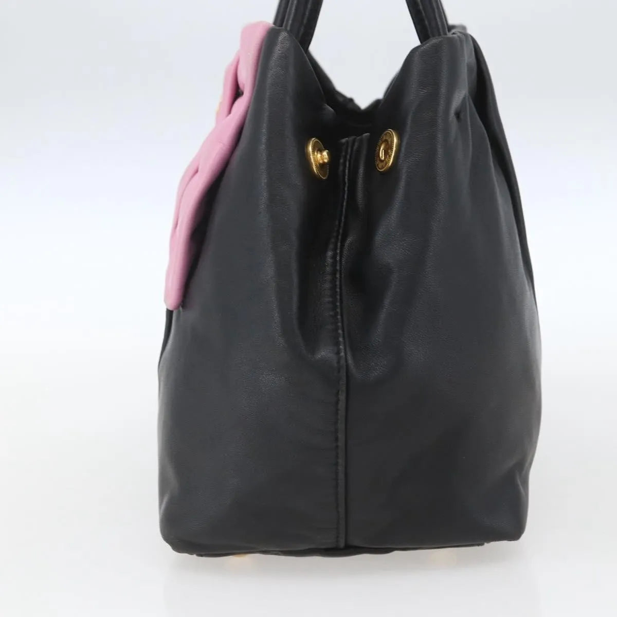 Prada Bow Tote Leather Black Leather Tote Bag Bag (Pre-Owned)