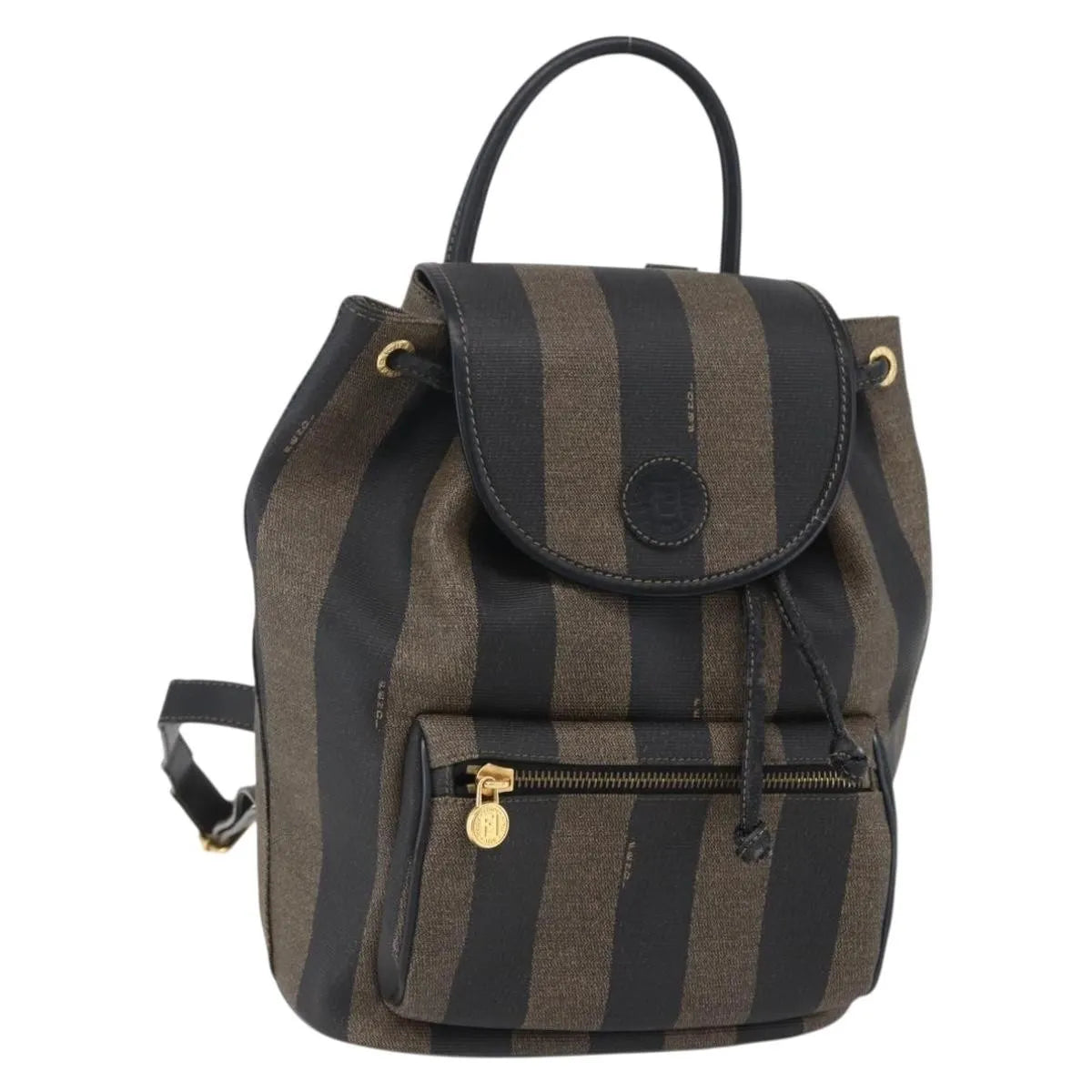 Fendi Vintage Pequin Logo Coated Canvas Brown Canvas Backpack Bag (Pre-Owned)