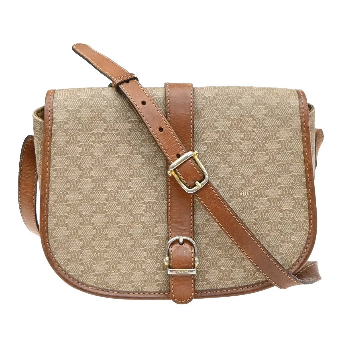 Celine Vintage Macadam Canvas And Leather Beige Canvas Handbag (Pre-Owned)
