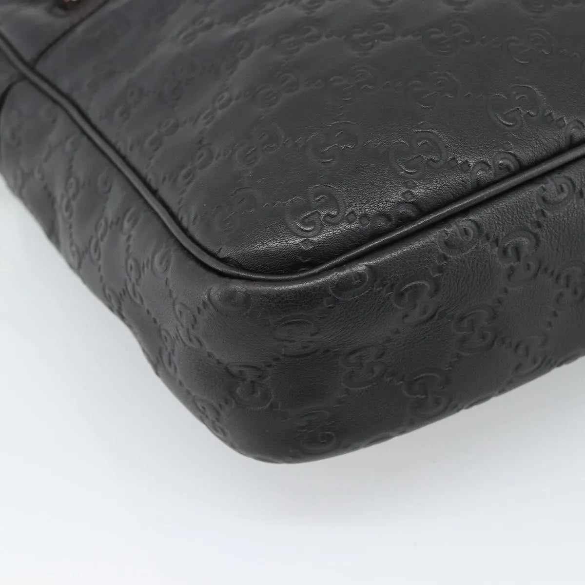 Gucci Front Zip Messenger Guccissima Leather Black Leather Shoulder Bag Bag (Pre-Owned)