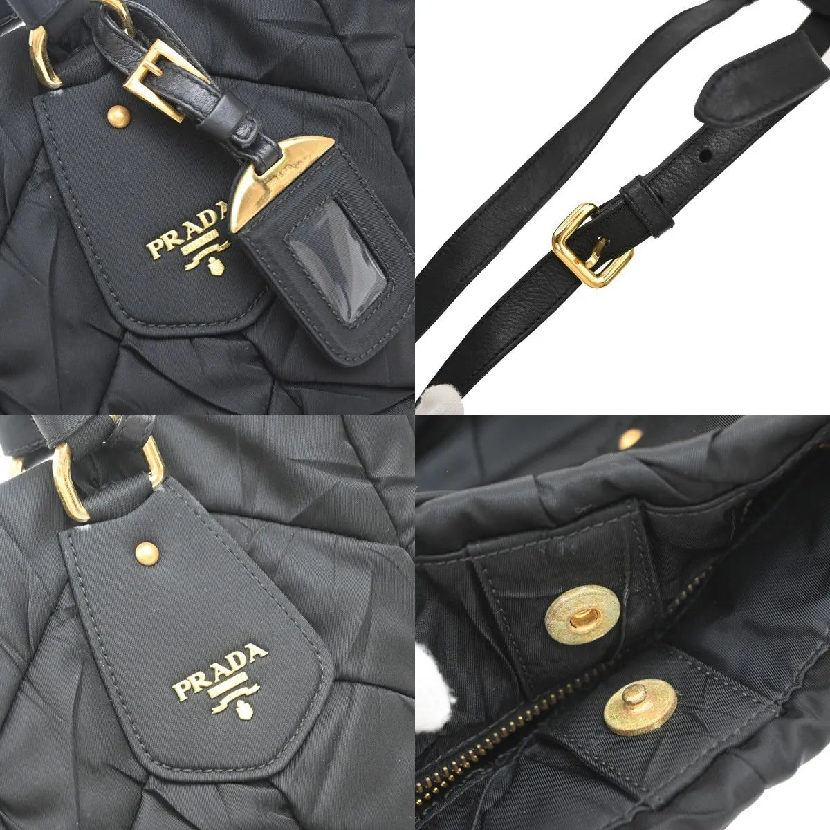 Prada Convertible Side Pocket Tote Chevron Tessuto Black Nylon Tote Bag Bag (Pre-Owned)