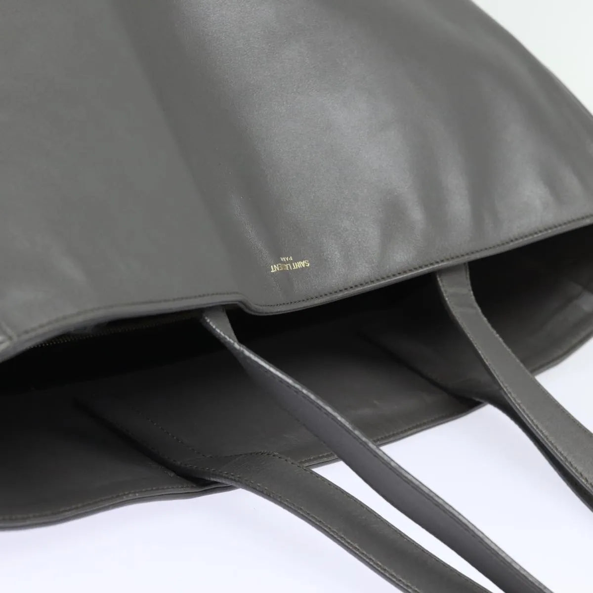 Saint Laurent Reversible North South Shopper Tote Leather Gray Leather Tote Bag Bag (Pre-Owned)