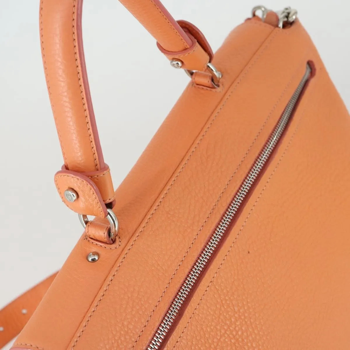 Salvatore Ferragamo Sofia Satchel Grainy Leather Orange Leather Handbag (Pre-Owned)