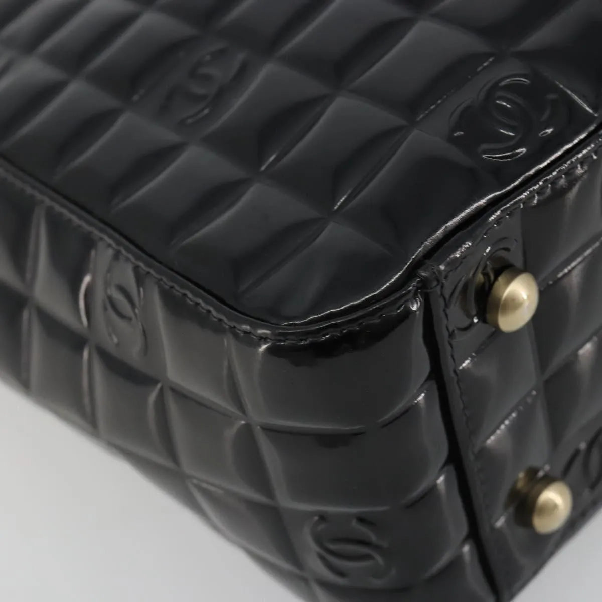 Chanel Chocolate Bar Cc Tote Quilted Patent Black Patent_Leather Tote Bag Bag (Pre-Owned)
