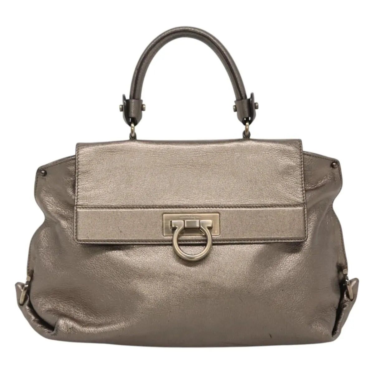 Salvatore Ferragamo Sofia Satchel Leather Gold Leather Handbag (Pre-Owned)