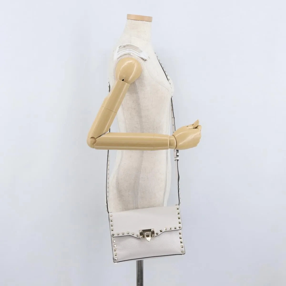Valentino Garavani Rockstud Flip Lock Flap Leather White_Gold Leather Shoulder Bag Bag (Pre-Owned)