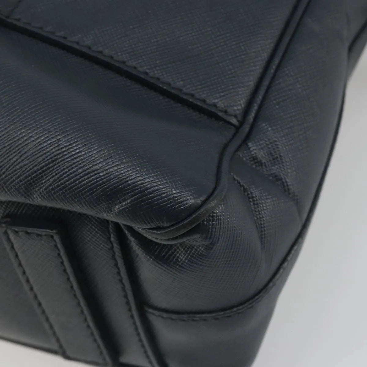Prada Zip Around Saffiano Leather Navy Leather Briefcase Bag (Pre-Owned)