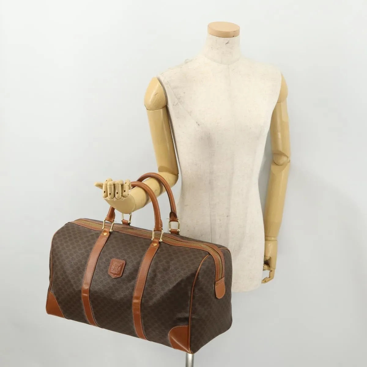Celine Vintage Duffle Macadam Coated Canvas Brown Canvas Travel Bag Bag (Pre-Owned)