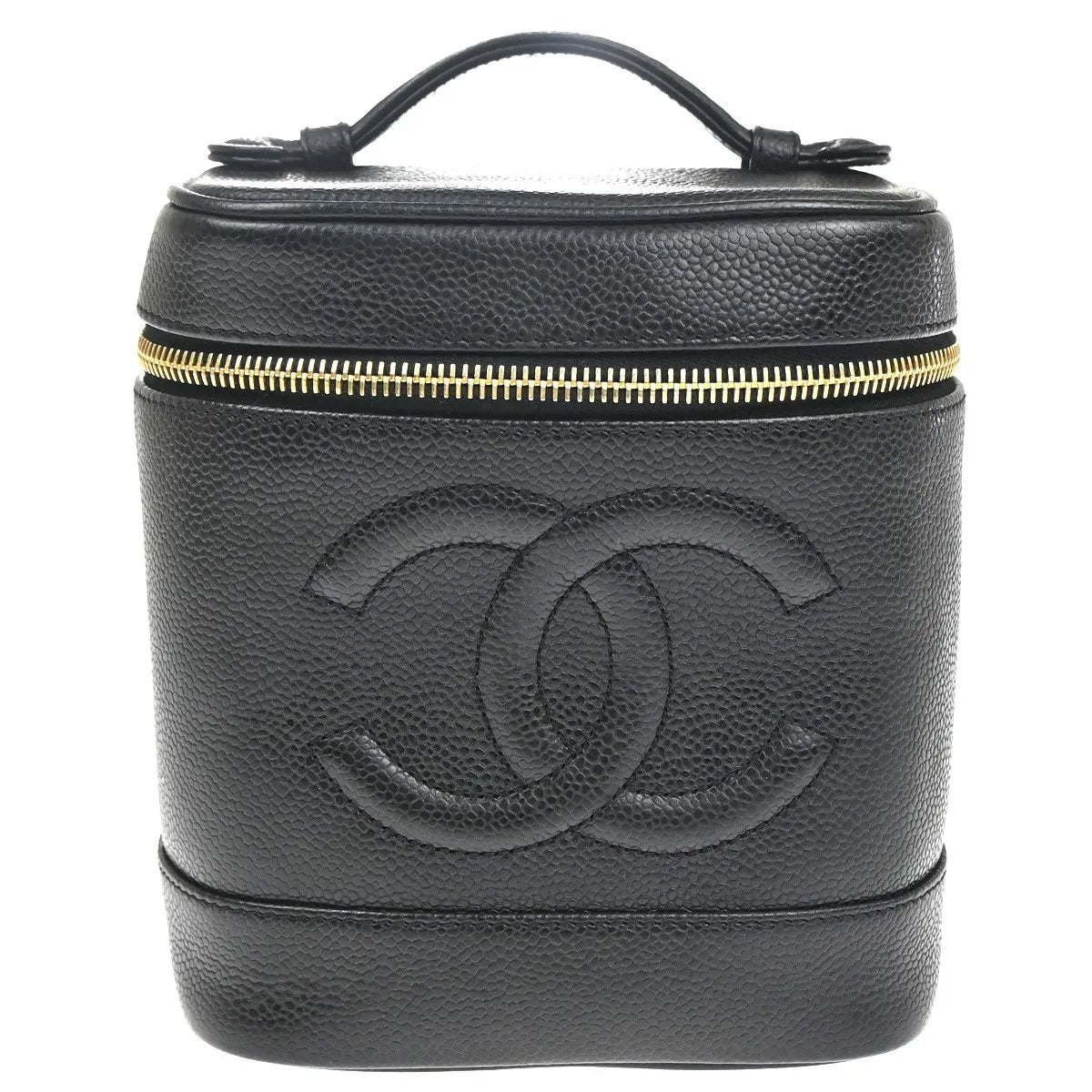 Chanel Vintage Timeless Cosmetic Case Caviar Black Leather Handbag (Pre-Owned)
