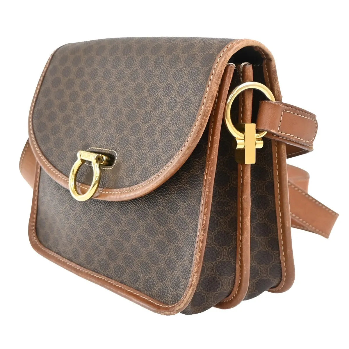 Celine Vintage Macadam Canvas And Leather Brown Canvas Shoulder Bag Bag (Pre-Owned)