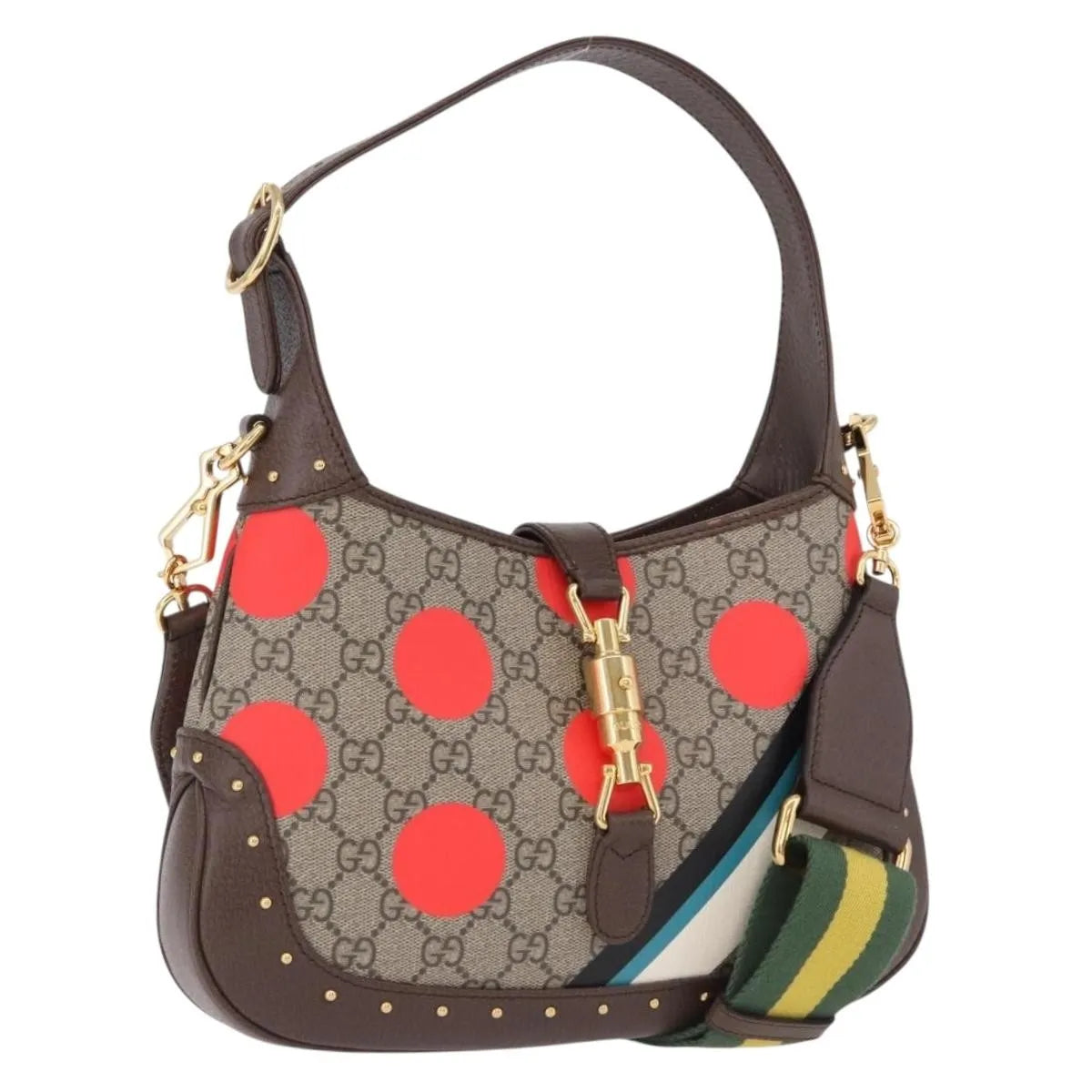 Gucci Jackie 1961 Hobo Studded Printed Gg Coated Canvas Beige Canvas Handbag (Pre-Owned)