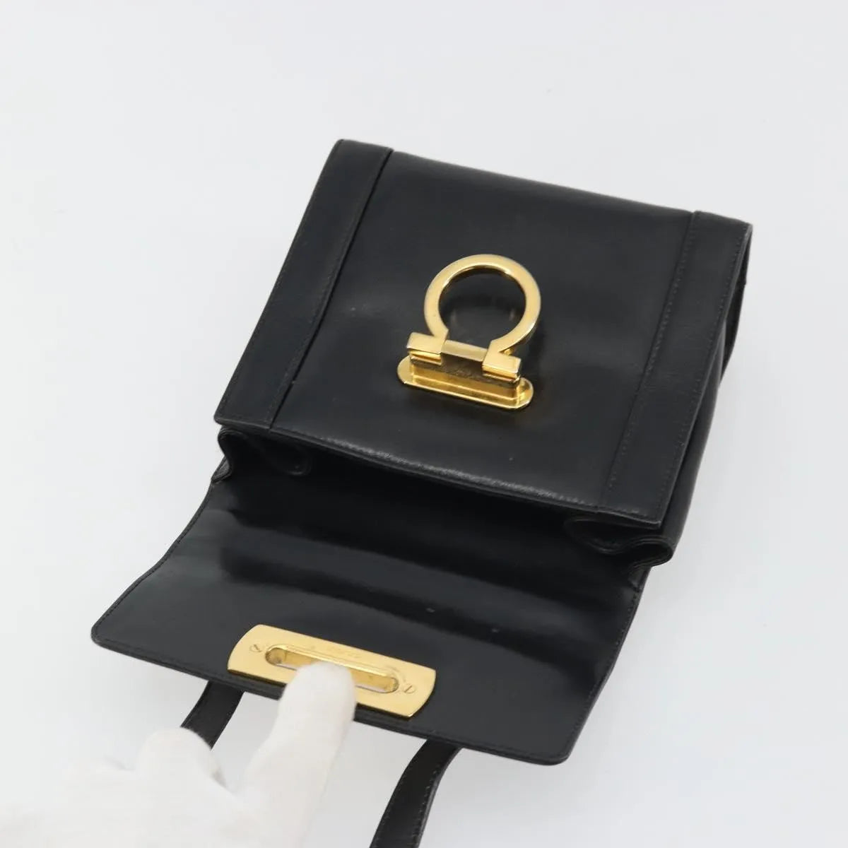 Salvatore Ferragamo Gancini Flap Leather Black Leather Shoulder Bag Bag (Pre-Owned)
