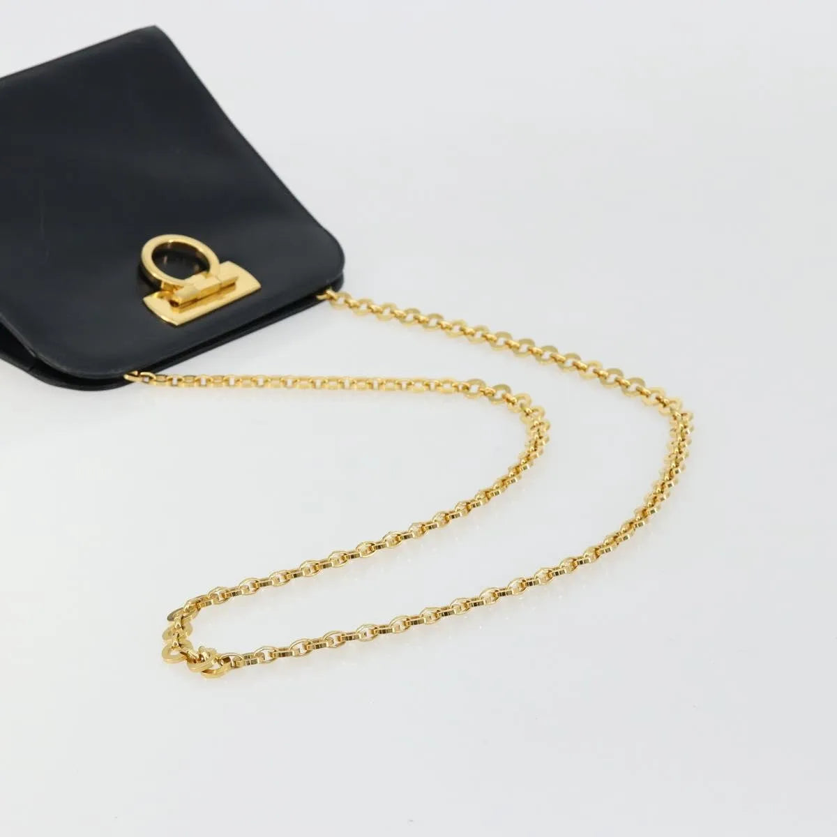 Salvatore Ferragamo Gancini Chain Leather Navy Leather Shoulder Bag Bag (Pre-Owned)