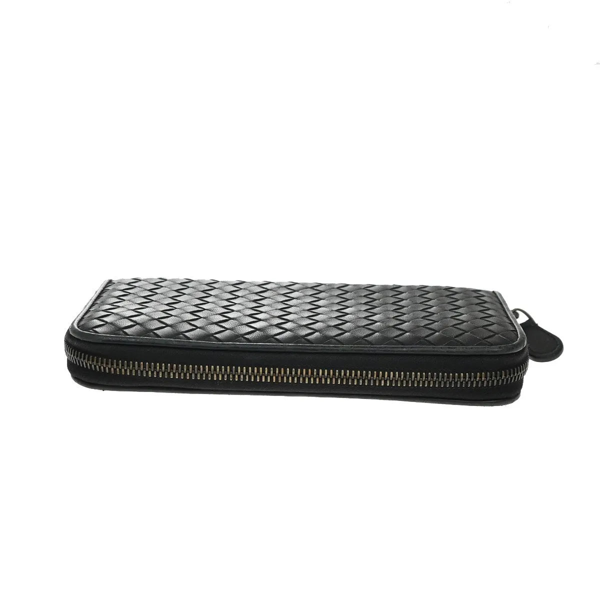 Bottega Veneta Intrecciato Long Zip Leather Black Leather Wallets Accessory (Pre-Owned)