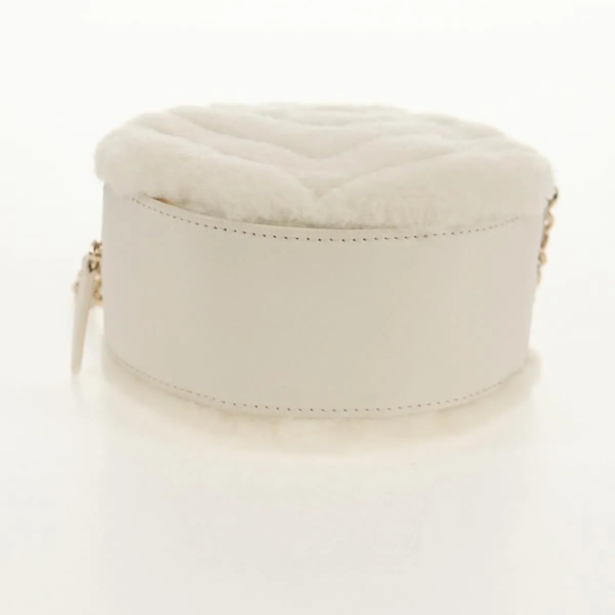 Chanel Round Clutch With Chain Chevron Shearling White Faux_Fur Clutche & Pouche Bag (Pre-Owned)