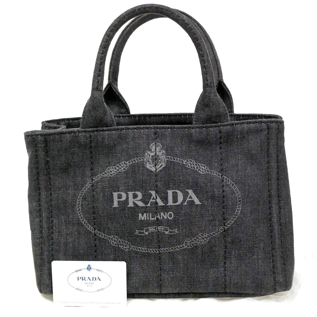 Prada Canapa Convertible Tote Denim Black Denim_Jeans Tote Bag Bag (Pre-Owned)