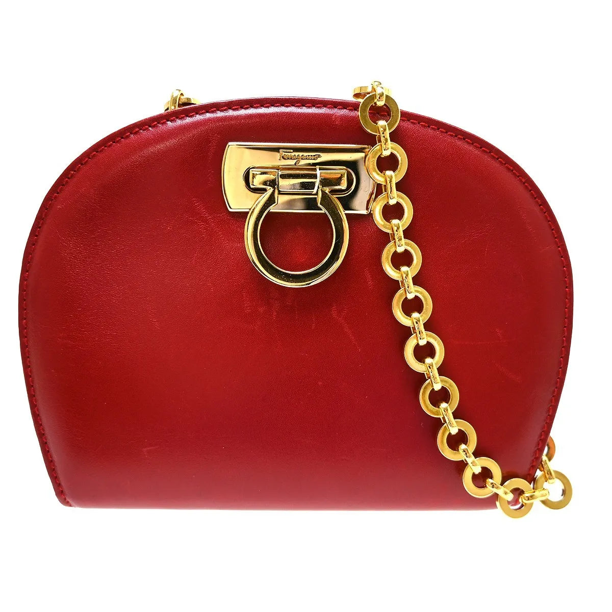 Salvatore Ferragamo Gancini Leather Red Leather Shoulder Bag Bag (Pre-Owned)