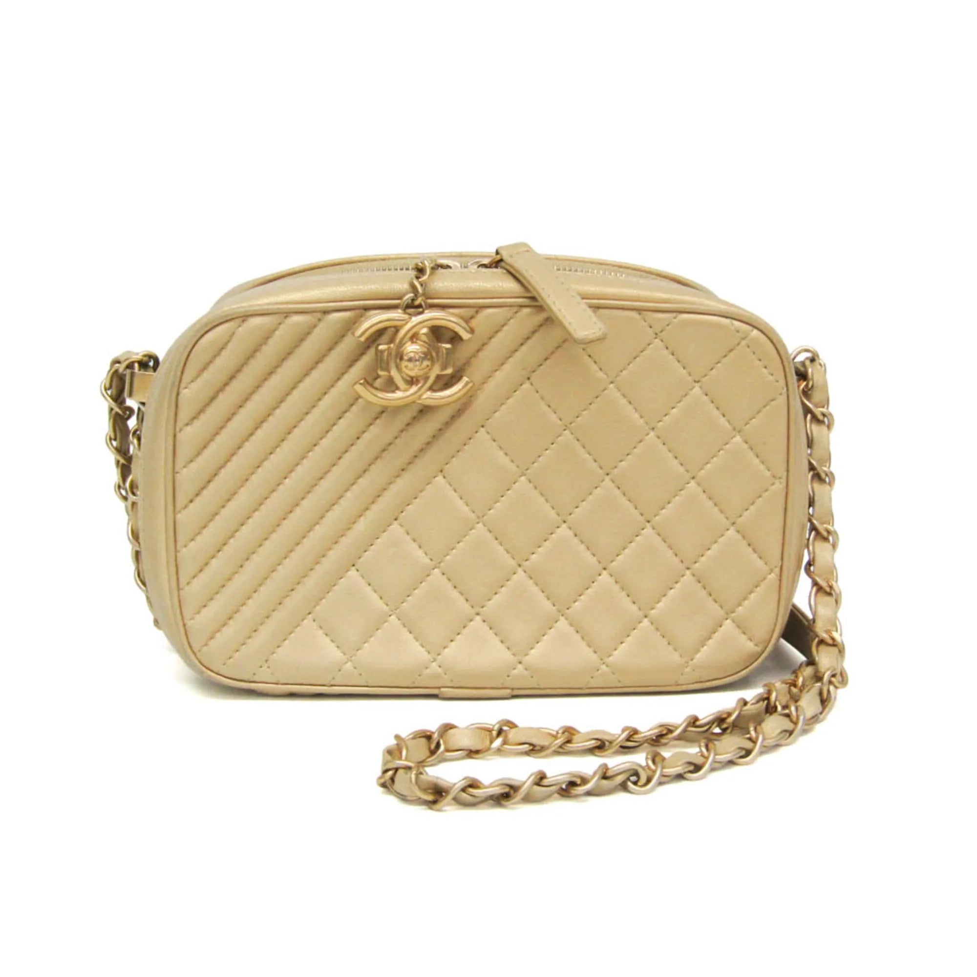 Chanel Coco Boy Camera Quilted Leather Gold Leather Shoulder Bag Bag (Pre-Owned)