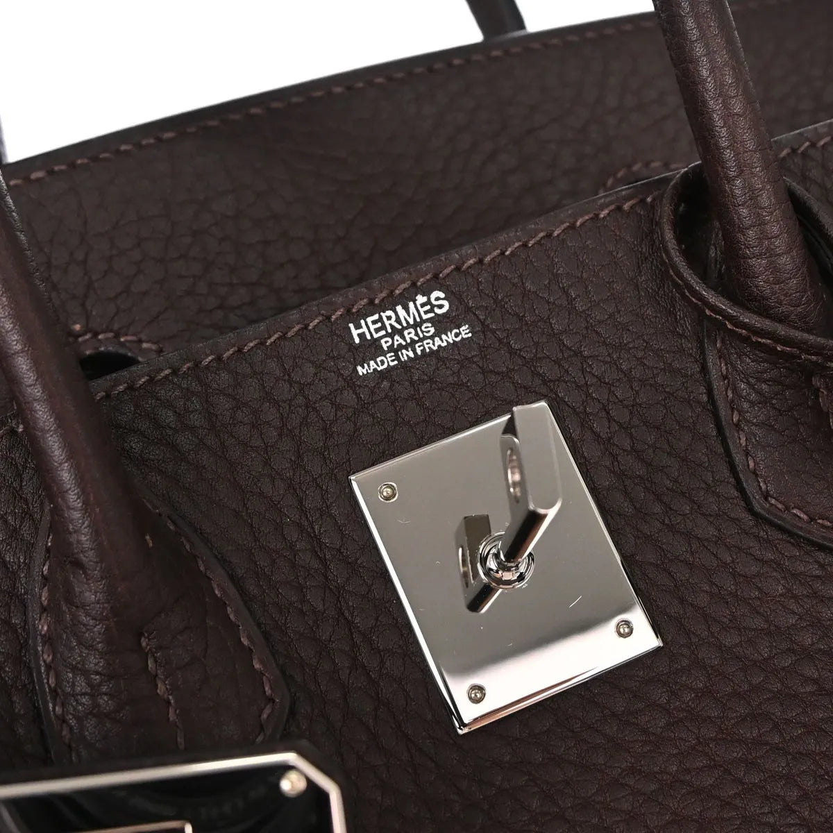 Hermes Hac Birkin Black Fjord With Palladium Hardware Brown Leather Handbag (Pre-Owned)