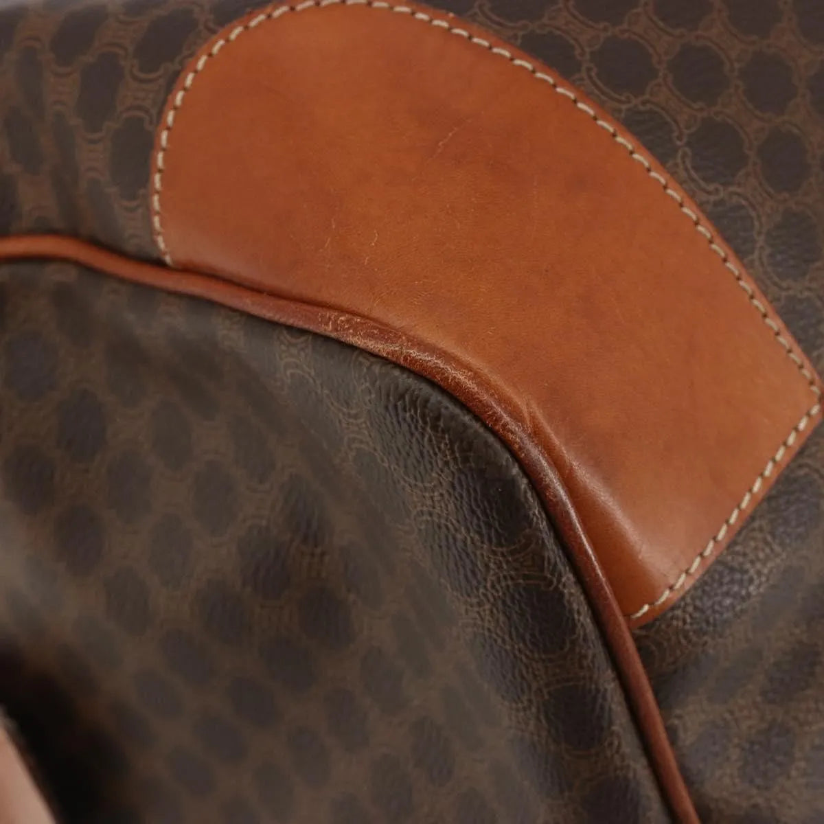 Celine Vintage Duffle Canvas And Leather Brown Canvas Travel Bag Bag (Pre-Owned)