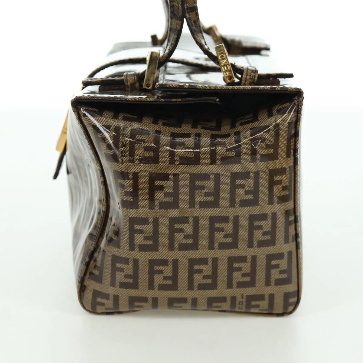 Fendi Mamma Baguette Zucca Patent Leather Brown Canvas Shoulder Bag Bag (Pre-Owned)