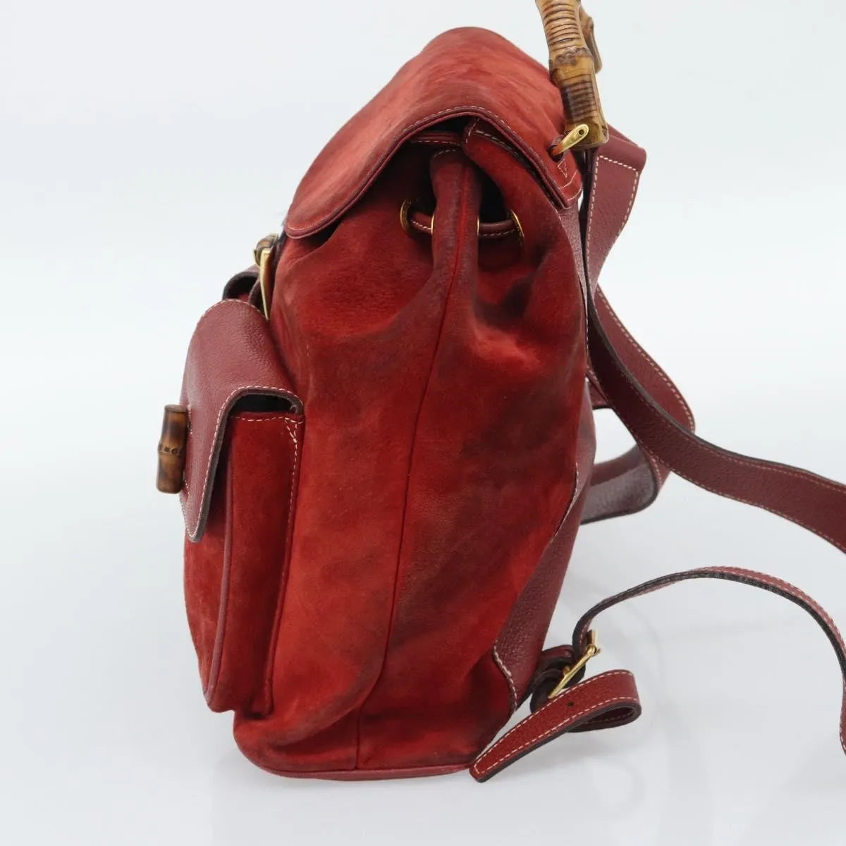 Gucci Vintage Bamboo Suede Red Suede Backpack Bag (Pre-Owned)