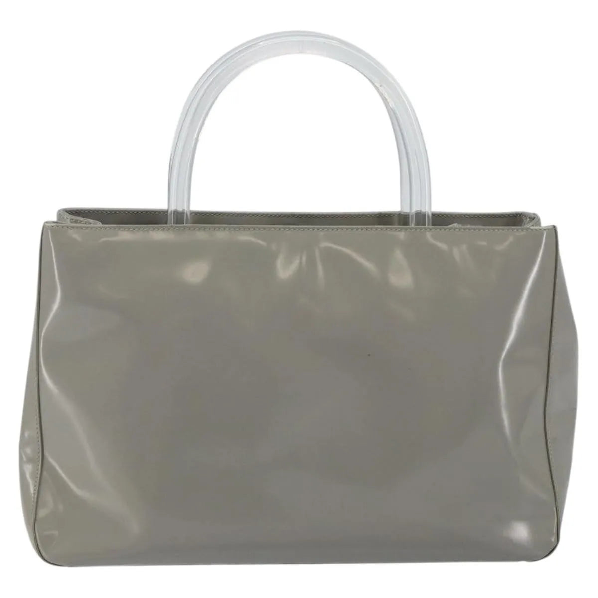Prada Resin Handle Tote Patent Leather Gray Patent_Leather Tote Bag Bag (Pre-Owned)