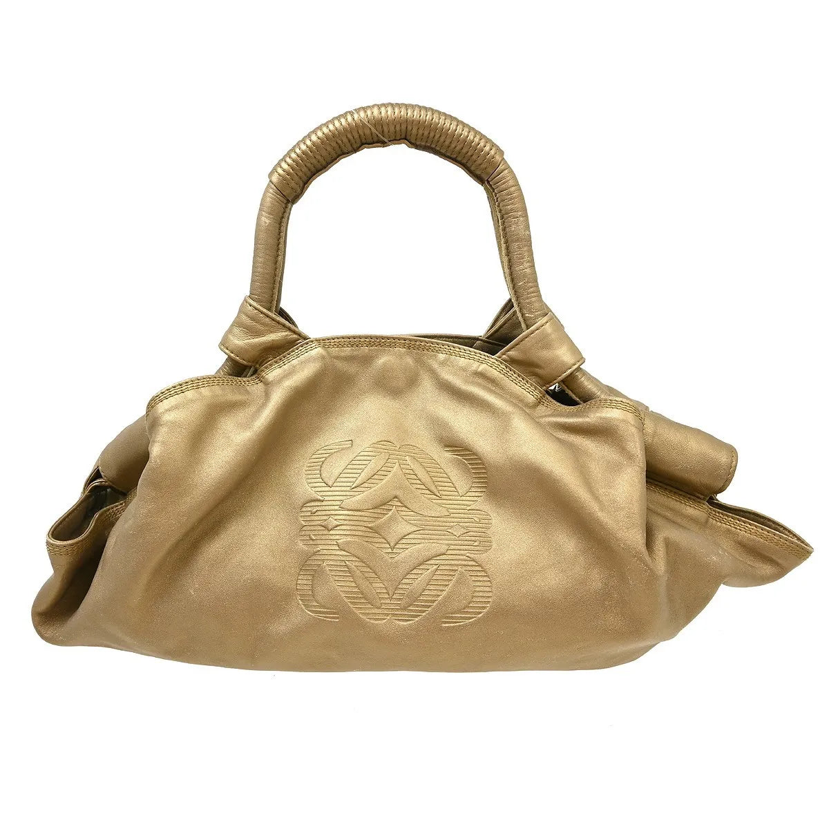 Loewe Anagram Logo Nappa Aire Hand Leather Gold Leather Handbag (Pre-Owned)