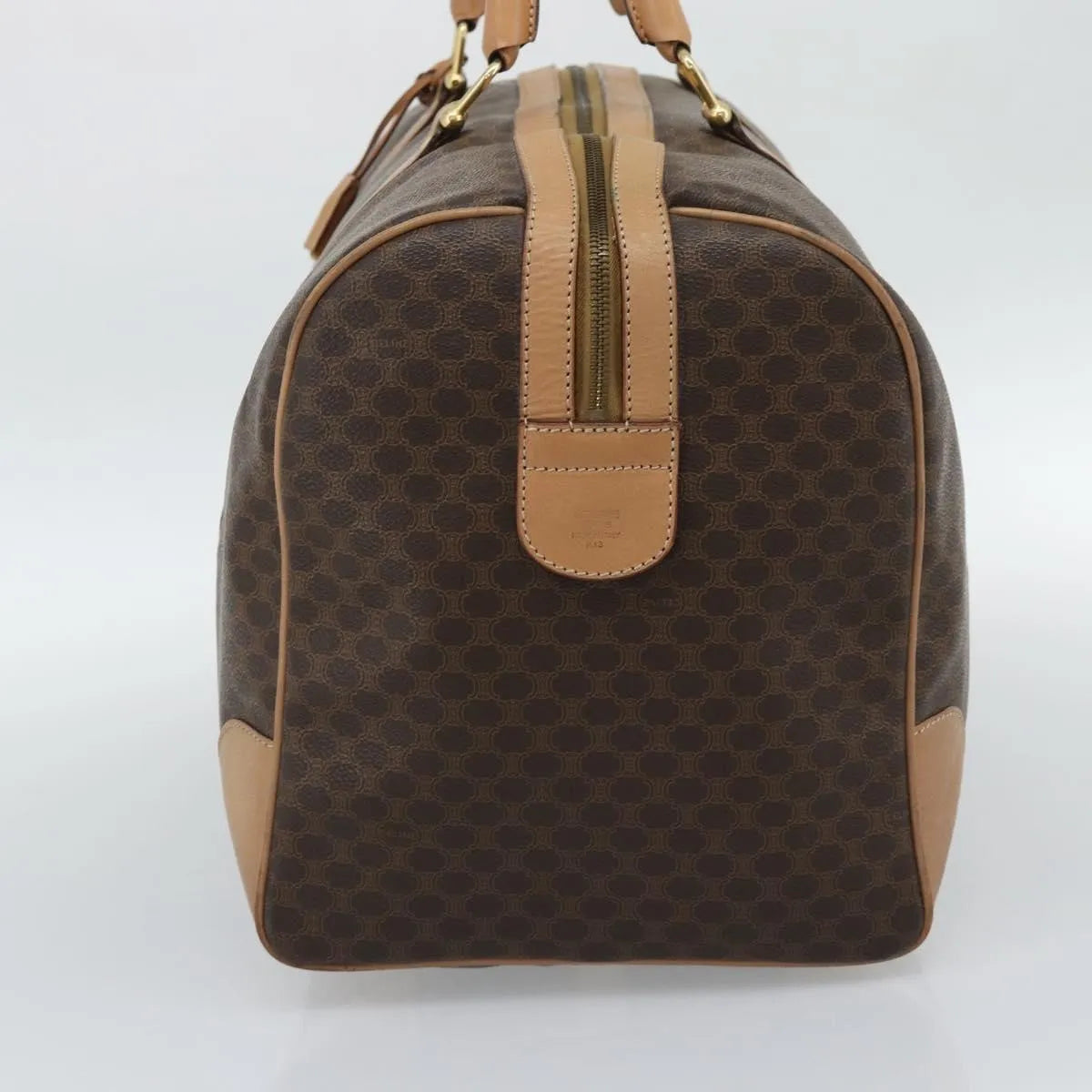 Celine Vintage Duffle Canvas And Leather Brown Canvas Travel Bag Bag (Pre-Owned)