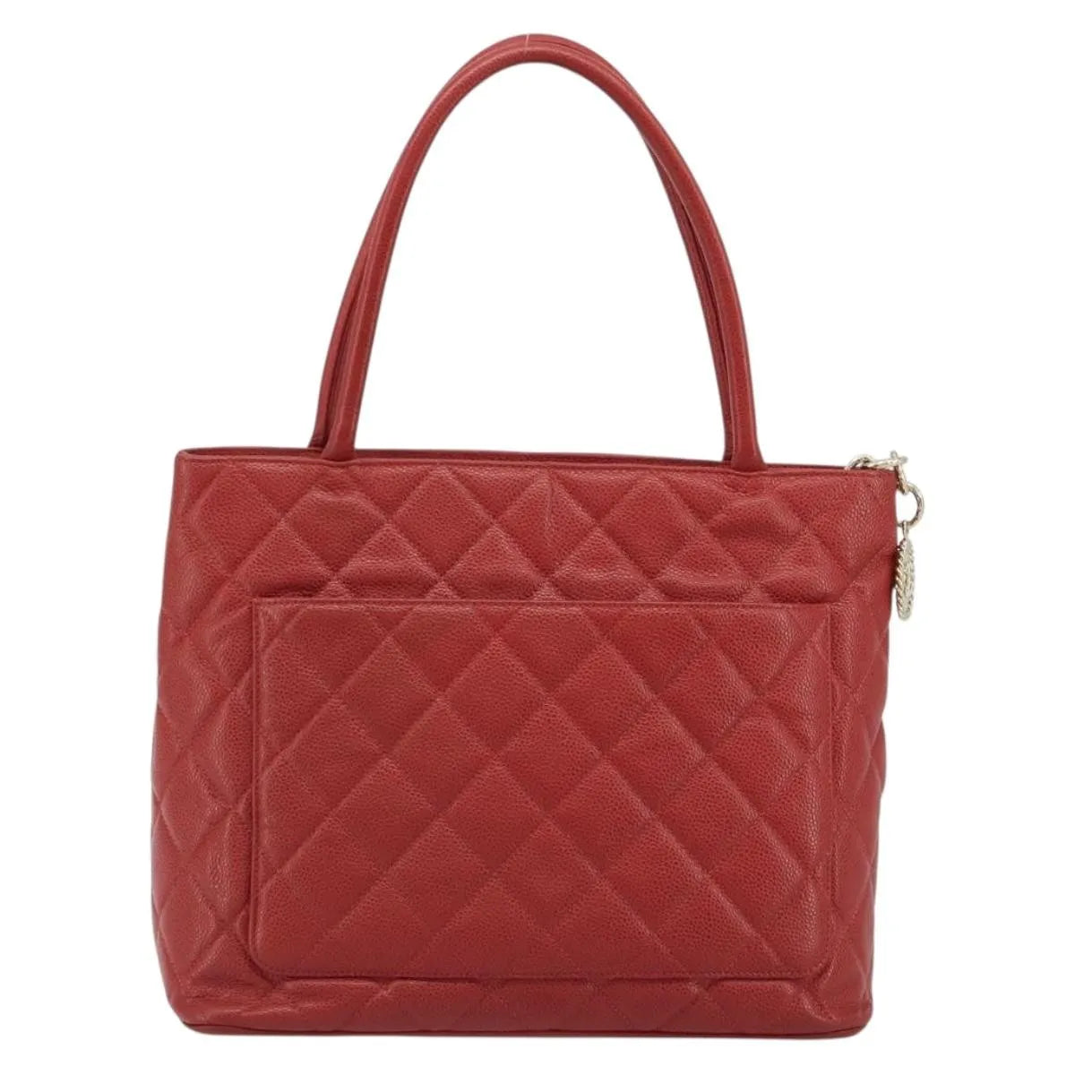 Chanel Medallion Tote Quilted Caviar Red Leather Tote Bag Bag (Pre-Owned)