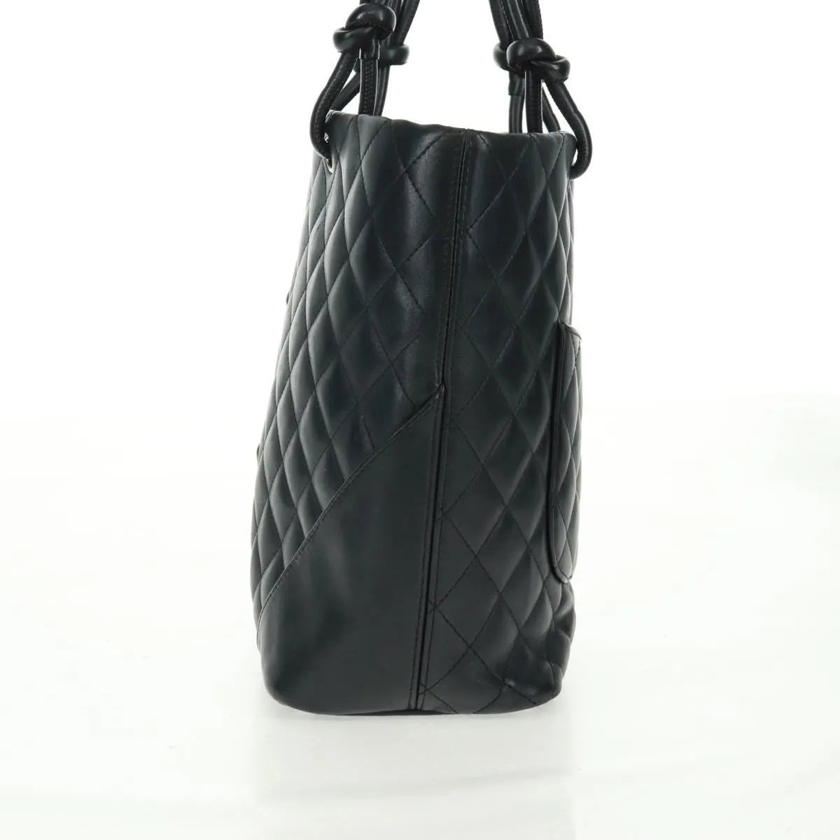 Chanel Cambon Tote Quilted Leather Black Leather Tote Bag Bag (Pre-Owned)