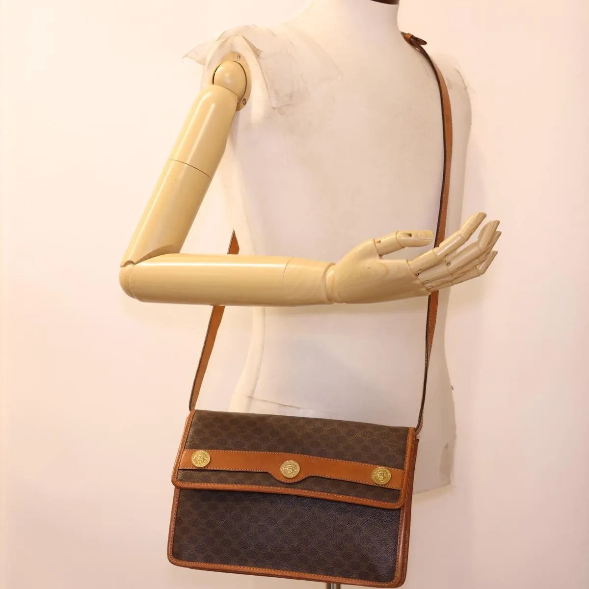Celine Vintage Macadam Canvas And Leather Brown Canvas Shoulder Bag Bag (Pre-Owned)