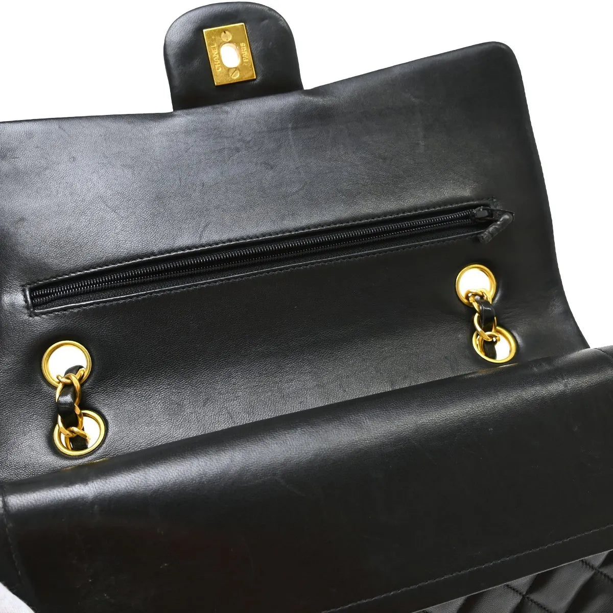 Chanel Timeless - Classic Double Flap Quilted Lambskin Black Leather Shoulder Bag Bag (Pre-Owned)